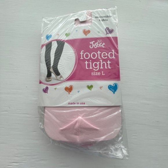 New Justice Footed Convertible Pink Ballet Dance Tights Size Large - Picture 8 of 8